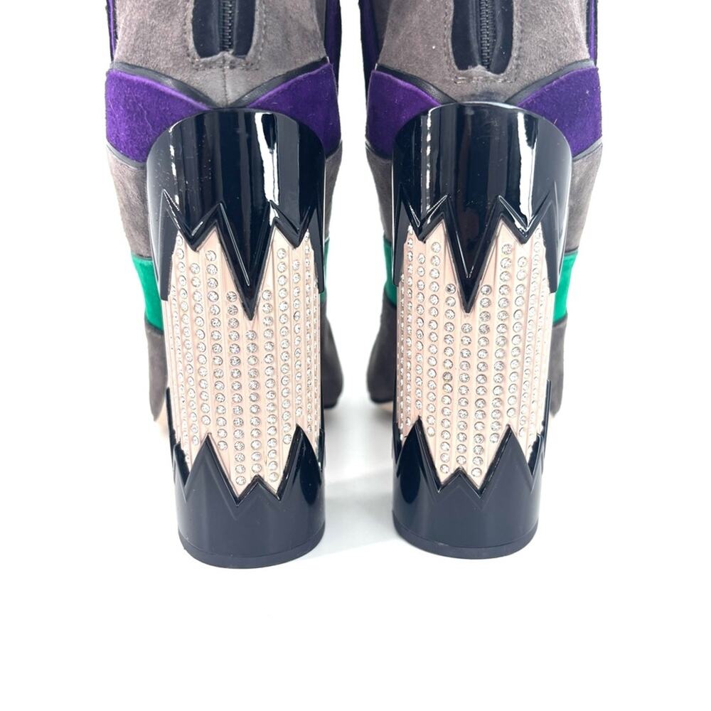 Miu Miu SS2016 Suede Patchwork Colorblock Crystal Embellished High Heel Boots 40 - Picture 8 of 10
